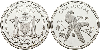 Белиз 1 доллар 1975 попугай Ара KM 43 медно-никель  PROOF  1091-1-21