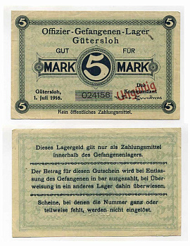 Германия 5 марок ND Гютерсло, лагерь военнопленных офицеров C-3063 бумага 000-00-00