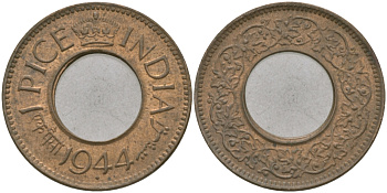 Британская Индия 1 пайс 1944 Георг VI (1936-1952) KM 533 бронза 33-1031