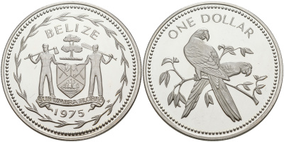 Белиз 1 доллар 1975 попугай Ара KM 43 медно-никель  PROOF  1091-1-21
