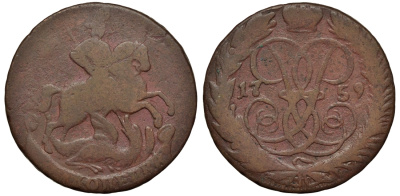 Россия 2 копейки 1759 красный монетный двор, Елизавета Петровна (1741-1762) Биткин 393 медь 221-736