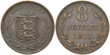 Гернси 8 даблов 1911 KM 7 бронза 221-925