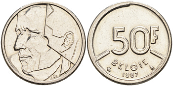 Бельгия 50 франков 1987 Belgie, Бодуэн I (1951-1993) KM 169 никель    4595-633