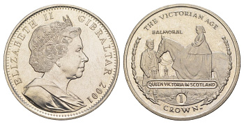 Гибралтар 1 крона 2001 Елизавета II (1952-2022), Викторианская эпоха - Королева Виктория в Шотландии KM 959 медно-никель BU 1520-214