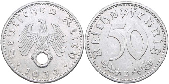 ГЕРМАНИЯ 50 РЕЙХСПФЕННИГОВ 1939 E KM 96, J.372 алюминий 202-454
