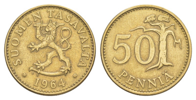 Финляндия 50 пенни 1964 KM 48 алюминиевая бронза 4648-443