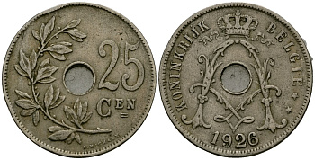 Бельгия 25 сантимов 1926 Belgie KM 69 медно-никель 4165-924