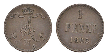 Россия для Финляндии 1 пенни 1888 Александр III (1881-1894) Биткин 253 медь 4643-139