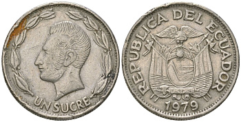 Эквадор 1 сукре 1979 KM 78b сталь плакированная никелем 4511-413
