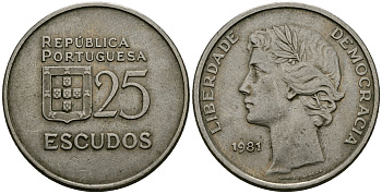 Португалия 25 эскудо 1981 KM 607a медно-никель 4137-322