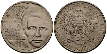 Польша 10 злотых 1967 100 лет со дня рождения Марии Склодовской-Кюри Y 59 медно-никель 4168-744