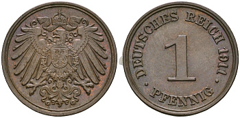 Германия 1 пфенниг 1912 G, Вильгельм II (1888-1918) KM 10, J. 10 медь 4608-242