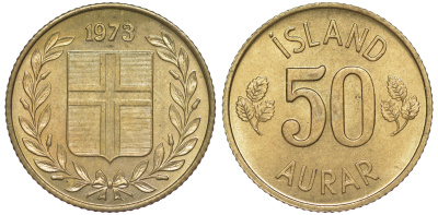 Исландия 50 эйре 1971 KM 17 никель-бронза UNC 4588-435