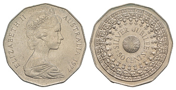 Австралия 50 центов 1977 25 лет правлению Королевы Елизаветы II KM 70 медно-никель 4653-1125