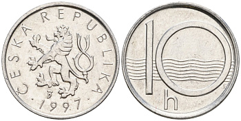 Чехия 10 геллеров 1997 b' KM 6 алюминий 4532-1162
