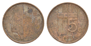Нидерланды 5 центов 1989 Беатрикс (1980-2013) KM 202 бронза 4649-1217