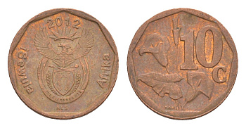 ЮАР 10 центов 2012 герб, цветок алоэ KM 530 сталь плакированная медью 4618-121