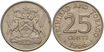 Тринидад и Тобаго 25 центов 1966 герб KM 4 медно-никель 4152-1049