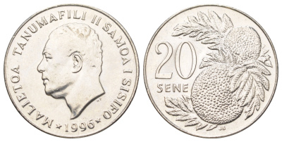 Самоа 20 сене 1996 Малиетоа Танумафили II (1962-2010) KM 16 медно-никель UNC 4624-143