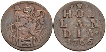 Голландия (Holland), Нидерланды 1 дуит 1766 KM 80 медь 259-443