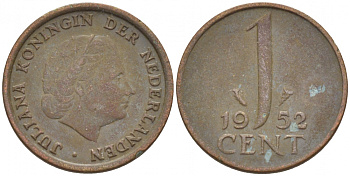 Нидерланды 1 цент 1952 Юлиана (1948-1980) КМ 180 бронза 3457-1143