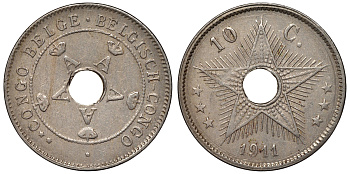 Бельгийское Конго 10 сантимов 1911 Альберт I (1909-1934) KM 18 медно-никель 4116-636