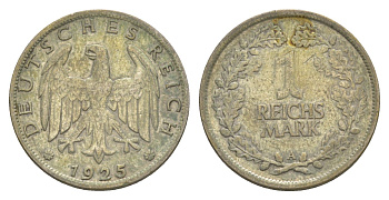 Германия 1 рейхсмарка 1925 A KM 44 серебро 3711-2114