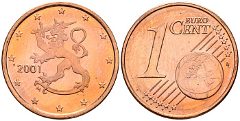 Финляндия 1 евроцент 2001 KM 98 сталь плакированная медью UNC M50-15