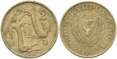 Кипр 2 цента 1983 KM 54.1 никель латунь 4174-1219