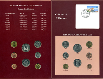 ФРГ набор из 8 монет 1986-1988 серия наборы мира, запайка в буклете с маркой    UNC  14-01-03-17