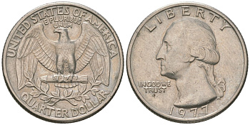 США 25 центов = квотер 1977 Вашингтон KM 164a медь плакированная медно-никелем 4597-525