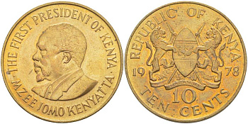 Кения 10 центов 1978 Джомо Кениата KM 11 никель латунь UNC 4512-242