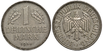 ФРГ 1 марка 1958 J KM 110, J. 385 медно-никель 603-1312