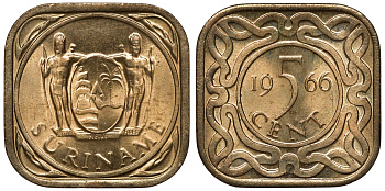 Суринам 5 центов 1966 KM 12.1 никель-латунь UNC 4118-613