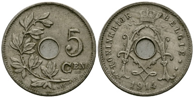 Бельгия 5 сантимов 1914 Belgie KM 67 медно-никель 4173-212
