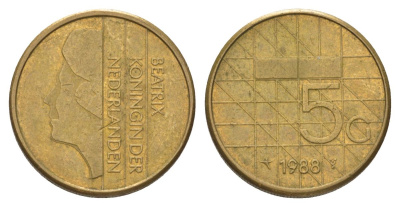 Нидерланды 5 гульденов 1988 Беатрикс (1980-2013) KM 210 никель плакированная бронзой 4628-853