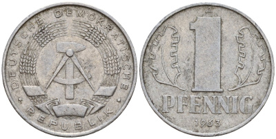 ГДР 1 пфенниг 1963 A KM 8.1 алюминий 44-334