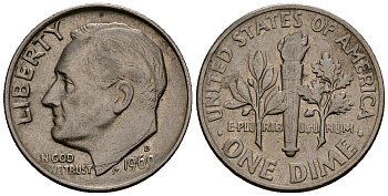 США 10 центов (дайм) 1969 Рузвельт, D KM 195a медь плакированная медно-никелем 4164-946