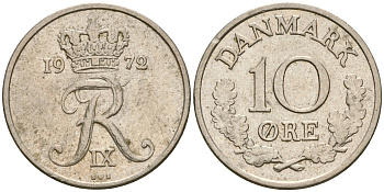 ДАНИЯ 10 ЭРЕ 1972 S; S, ФРЕДЕРИК IX (1947-1972) KM 849.2 медно-никель 4364-2524