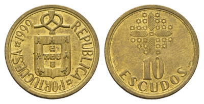 Португалия 10 эскудо 1999 KM 633 никель латунь UNC 4675-335