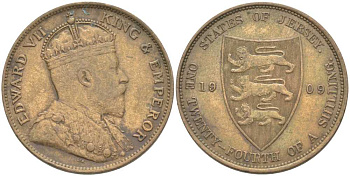 Джерси 1/24 шиллинга 1909 Эдуард VII (1901-1910) KM 9 бронза 3996-817