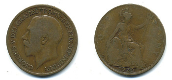 Великобритания 1 пенни 1920 Георг V (1910-1936) КМ 810, Spink 4051 бронза 4110-223