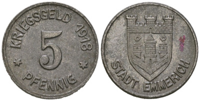Эммерих (Пруссия, Рейн) 5 пфеннингов 1918 Funck 118.1, Men05 6537.1, Men18 8204.1 железо 4169-1115