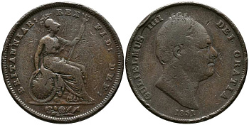 Великобритания 1 пенни 1831 Вильгельм IV (1830-1837) KM 707, Spink 3845 медь 1518-834