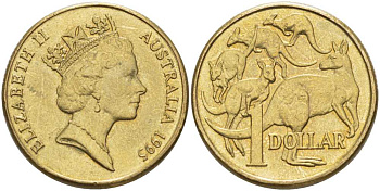 Австралия 1 доллар 1995 Елизавета II (1952-2022), кенгуру KM 84 алюминиевая бронза 4395-1021