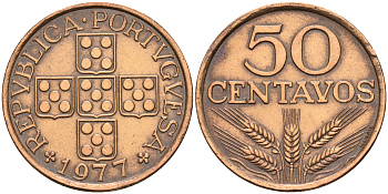 Португалия 50 сентаво 1977  KM 596 бронза    4161-725