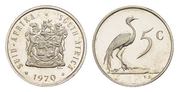 ЮАР 5 центов 1970 тираж 10.000 экземпляров KM 84 медно-никель PROOF 603-1212