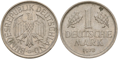 ФРГ 1 марка 1978 D KM 110, J. 385 медно-никель 4159-1142