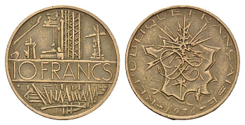 Франция 10 франков 1976 KM 940 медь алюминий никель 4579-233