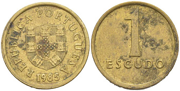 ПОРТУГАЛИЯ 1 ЭСКУДО 1985 KM 614 никель латунь 218-1214